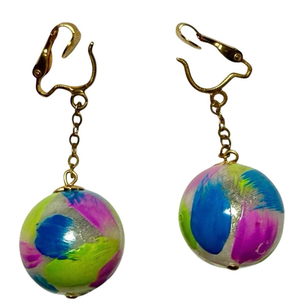 Vintage 1980s Abstract Lucite Ball Clip-On Earrings
